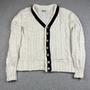 Vintage 60s Hanson Sportswear Cardigan Sweater Medium White Red Stripe Acrylic